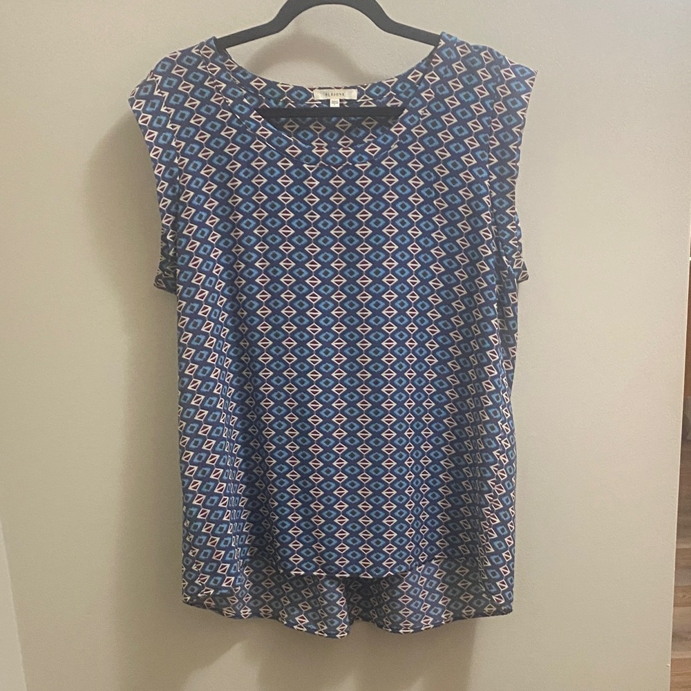 Pleione Navy Diamond Pattern Blouse